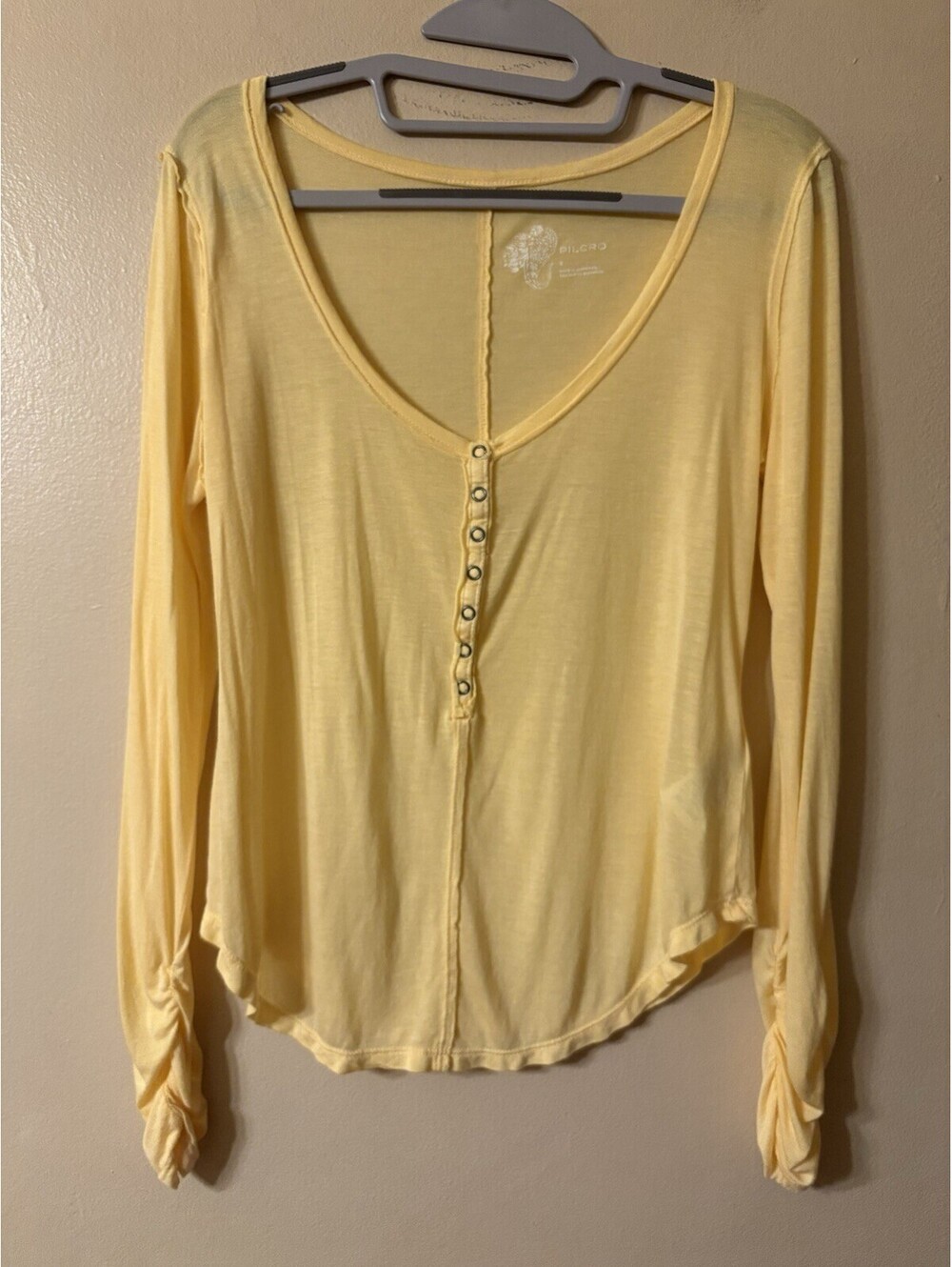 ANTHROPOLOGIE PILCRO Lightweight Soft Henley Long Sleeve Top Size S Yellow
